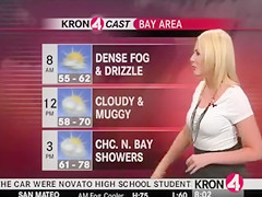 Weather commentator in skintight white tee shirt
