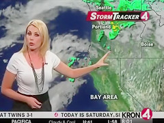 Weather commentator in skintight white tee shirt