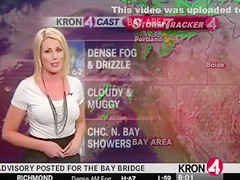 Weather commentator in skintight white tee shirt