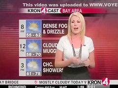 Weather commentator in skintight white tee shirt