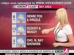 Weather commentator in skintight white tee shirt