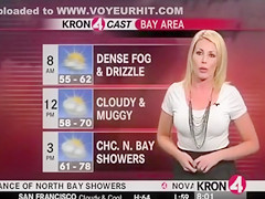 Weather commentator in skintight white tee shirt
