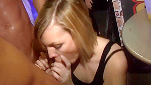 Wild cheeks sucking dick in club