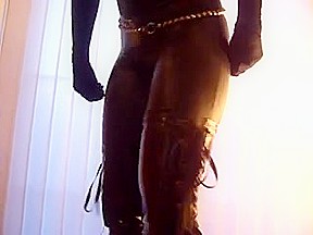 Woman enjoying taut leather