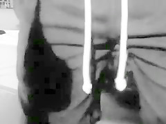 Young smooth pussy masturbates in black and white