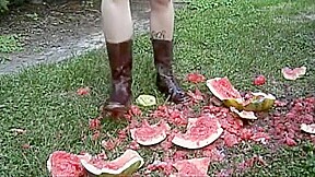 boots stomping fruit