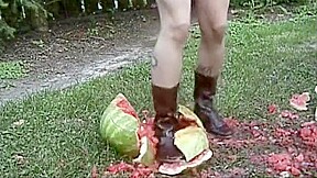 boots stomping fruit