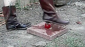 boots stomping fruit