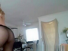 slim blonde amateur in white stockings shaking her ass